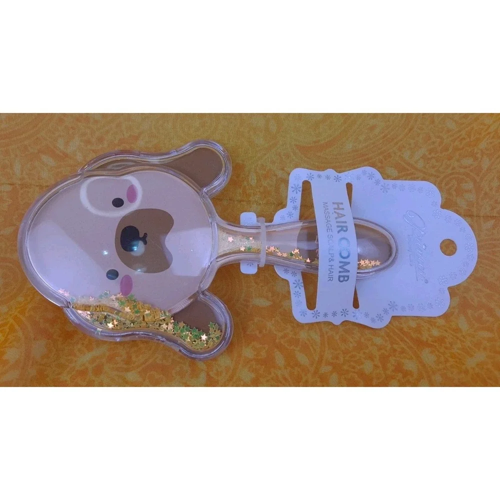 Glitter Dog Shaped Hair Brush Brown Dog With Yellow Glitter Massage Scalp